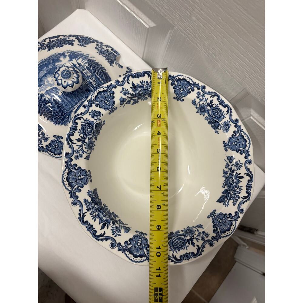 Vintage Enoch Wedgwood Royal Homes Britain Covered Vegetable Bowl Blue White - Picture 9 of 15